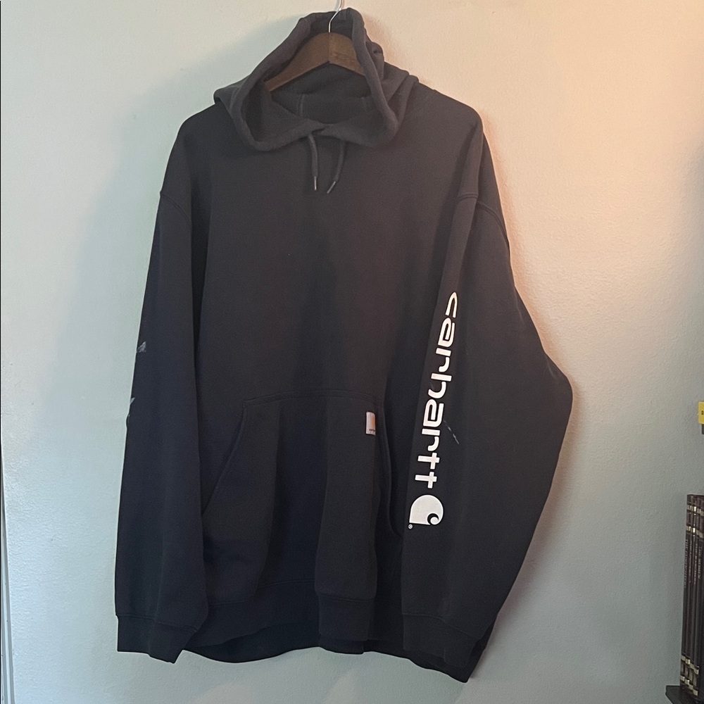 Carhartt Navy Pullover Hoodie with White Sleeve Logo
